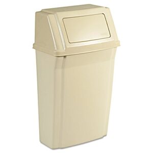 rubbermaid commercial rcp 7822 bei slim jim wall-mounted container, rectangular, plastic, 15 gal, beige