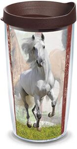 tervis running horses tumbler with wrap and brown lid 16oz, clear