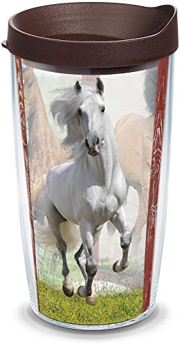 Tervis Running Horses Tumbler with Wrap and Brown Lid 16oz, Clear