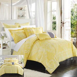 Chic Home 8 Piece Sicily Oversized Overfilled Comforter Set, King, Yellow