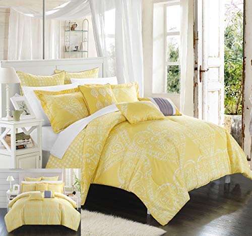 Chic Home 8 Piece Sicily Oversized Overfilled Comforter Set, King, Yellow