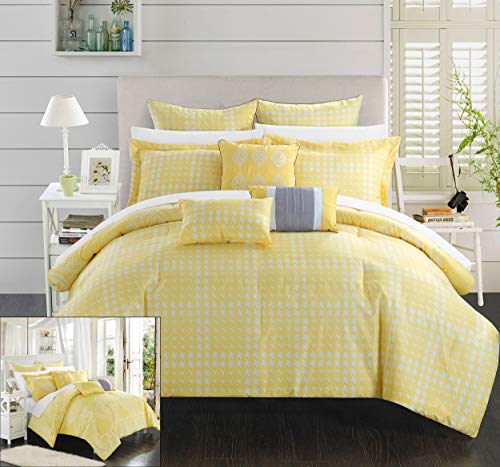 Chic Home 8 Piece Sicily Oversized Overfilled Comforter Set, King, Yellow