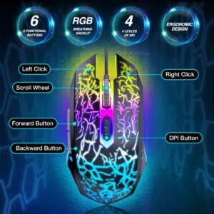 BENGOO Gaming Mouse Wired, USB Optical Computer Mice with RGB Backlit, 4 Adjustable DPI Up to 3600, Ergonomic Gamer Laptop PC Mouse with 6 Programmable Buttons for Windows 7/8/10/XP Vista Linux -Black