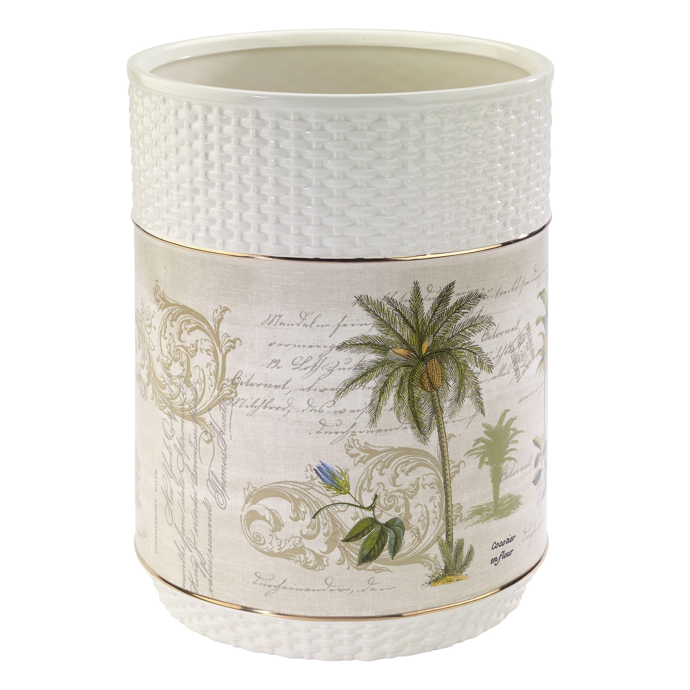 Avanti Linens - Waste Basket, Tropical Inspired Bathroom Accessories, Decorative Trash Can for Home or Office (Colony Palm Collection)