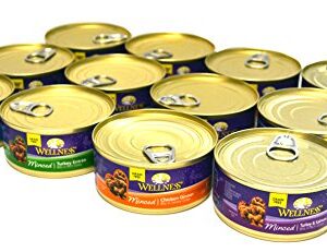 Wellness Minced Grain-Free Wet Cat Food Variety Pack - 4 Flavors (Tuna, Turkey, Chicken, and Turkey & Salmon) - 12 (5.5 Ounce) Cans - 3 of Each Flavor