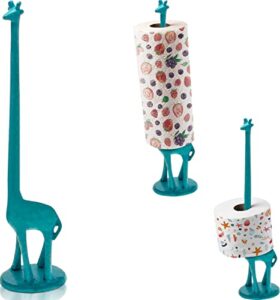 paper towel holder or free standing toilet paper holder- cast iron giraffe paper holder - bathroom toilet paper holder or stand up paper towel holder - rustic blue w/vintage finish by comfify