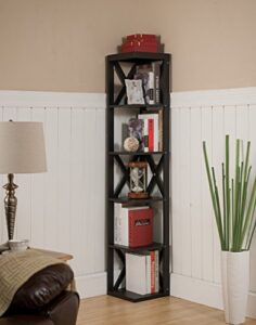 kings brand furniture - corner unit 5 tier bookshelf/bookcase display stand, espresso