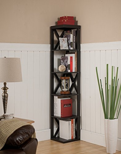 Kings Brand Furniture - Corner Unit 5 Tier Bookshelf/Bookcase Display Stand, Espresso