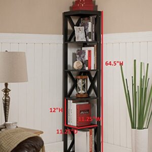 Kings Brand Furniture - Corner Unit 5 Tier Bookshelf/Bookcase Display Stand, Espresso