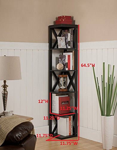 Kings Brand Furniture - Corner Unit 5 Tier Bookshelf/Bookcase Display Stand, Espresso