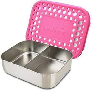 LunchBots Medium Duo Snack Container - Divided Stainless Steel Food Container - Two Sections for Half Sandwich and a Side - Eco-Friendly - Dishwasher Safe - Stainless Lid - Pink Dots