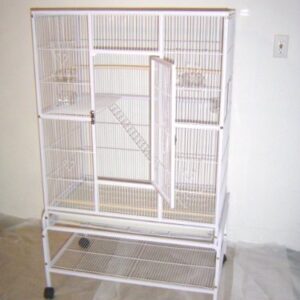 Large Wrought Iron 3 Levels Ferret Chinchilla Sugar Glider Small Animal Cage with 1/2" Wire Cross Shelves & Ladders with Removable Rolling Stand *White Vein*