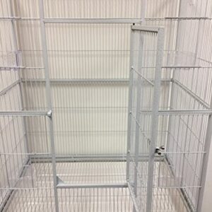 Large Wrought Iron 3 Levels Ferret Chinchilla Sugar Glider Small Animal Cage with 1/2" Wire Cross Shelves & Ladders with Removable Rolling Stand *White Vein*