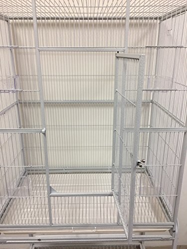 Large Wrought Iron 3 Levels Ferret Chinchilla Sugar Glider Small Animal Cage with 1/2" Wire Cross Shelves & Ladders with Removable Rolling Stand *White Vein*