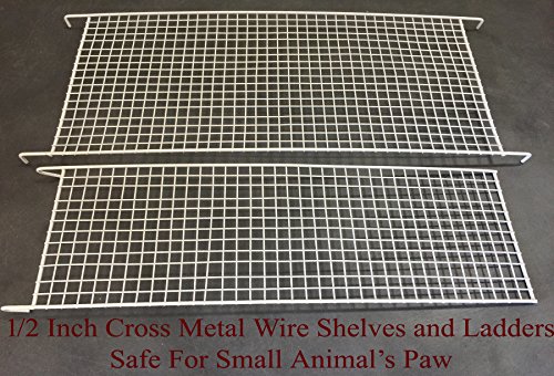 Large Wrought Iron 3 Levels Ferret Chinchilla Sugar Glider Small Animal Cage with 1/2" Wire Cross Shelves & Ladders with Removable Rolling Stand *White Vein*