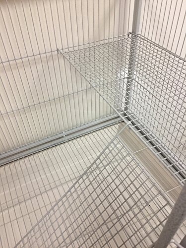 Large Wrought Iron 3 Levels Ferret Chinchilla Sugar Glider Small Animal Cage with 1/2" Wire Cross Shelves & Ladders with Removable Rolling Stand *White Vein*