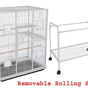 Large Wrought Iron 3 Levels Ferret Chinchilla Sugar Glider Small Animal Cage with 1/2" Wire Cross Shelves & Ladders with Removable Rolling Stand *White Vein*