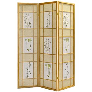 legacy decor 4 panel room divider privacy screen botanical floral accented natural color 71 tall x 52 inches wide