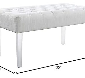 Linon Ella Glitz Acrylic Leg Bench, 35"Wx17"Dx18"H, White