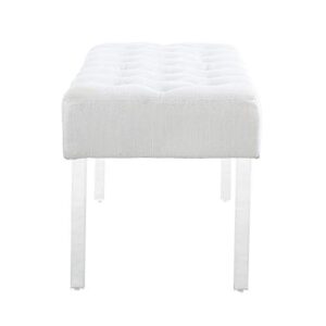 Linon Ella Glitz Acrylic Leg Bench, 35"Wx17"Dx18"H, White