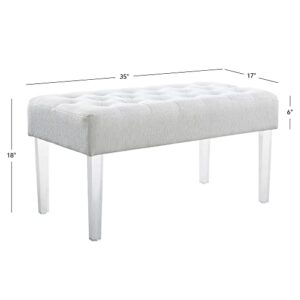 Linon Ella Glitz Acrylic Leg Bench, 35"Wx17"Dx18"H, White