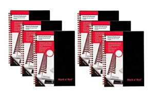 black n' red twin spiral hardcover notebook, medium, black/red, 70 ruled sheets, pack of 6 (l67000)