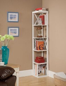 kings brand furniture - whiteley wood wall corner 5 tier bookshelf display stand, white