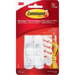 command 17001es reusable adhesive hooks, medium, holds 3 lb., 2/pk, we
