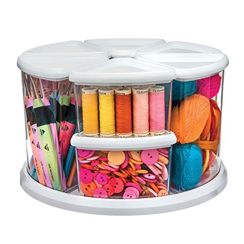 Deflecto Rotating Carousel Craft Organizer, 9-Canister, Includes 3" and 6" Canisters, Removable, Clear, Lids