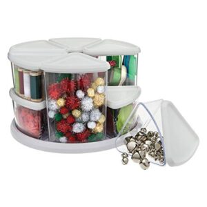 Deflecto Rotating Carousel Craft Organizer, 9-Canister, Includes 3" and 6" Canisters, Removable, Clear, Lids