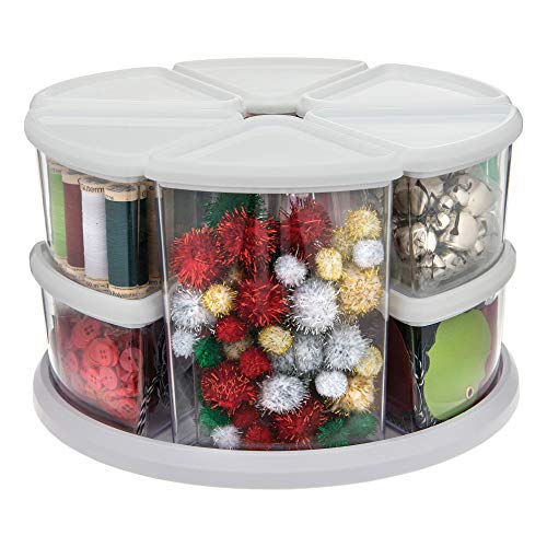 Deflecto Rotating Carousel Craft Organizer, 9-Canister, Includes 3" and 6" Canisters, Removable, Clear, Lids