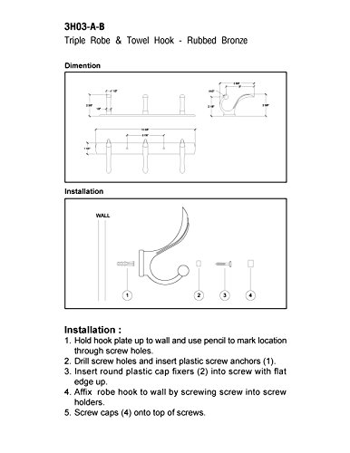 MODONA Large Triple Towel & Robe Hook – Rubbed Bronze