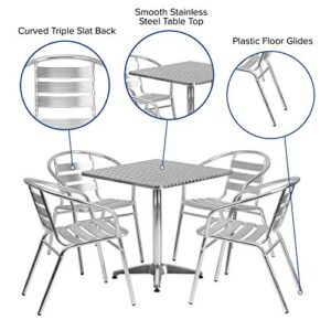 Flash Furniture 27.5'' Square Aluminum Indoor-Outdoor Table Set with 4 Slat Back Chairs