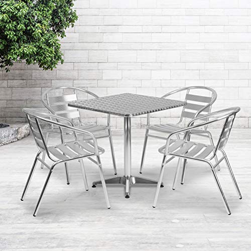 Flash Furniture 27.5'' Square Aluminum Indoor-Outdoor Table Set with 4 Slat Back Chairs