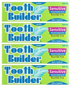 squigle tooth builder sls free toothpaste (stops tooth sensitivity) prevents canker sores, cavities, perioral dermatitis, bad breath, chapped lips - 4 pack