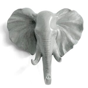 herngee elephant head single wall hook/hanger animal shaped coat hat hook heavy duty, rustic, decorative gift, grey