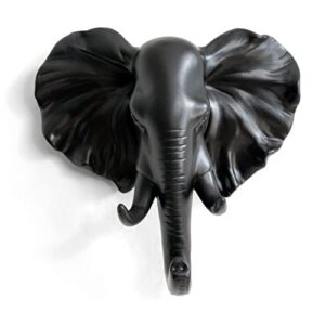 herngee elephant head single wall hook/hanger animal shaped coat hat hook heavy duty, rustic decorative gift, black