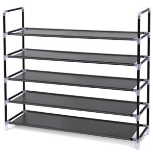 songmics 5 tiers shoe rack space saving tower cabinet storage organizer black 39"l holds 20-25 pair of shoes ulsh55h