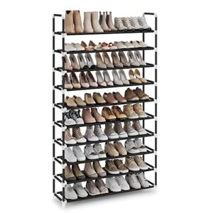 songmics 10-tier shoe rack, storage storage organizer, holds up to 50 pairs, metal frame, non-woven fabric, for living room, hallway, 39.4 x 11 x 68.9 inches, black ulsh11h