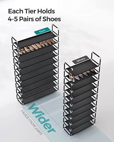 SONGMICS 10-Tier Shoe Rack, Storage Storage Organizer, Holds up to 50 Pairs, Metal Frame, Non-Woven Fabric, for Living Room, Hallway, 39.4 x 11 x 68.9 Inches, Black ULSH11H