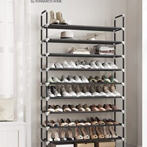 SONGMICS 10-Tier Shoe Rack, Storage Storage Organizer, Holds up to 50 Pairs, Metal Frame, Non-Woven Fabric, for Living Room, Hallway, 39.4 x 11 x 68.9 Inches, Black ULSH11H