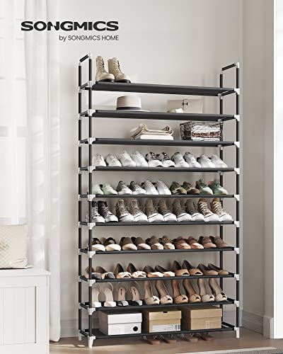 SONGMICS 10-Tier Shoe Rack, Storage Storage Organizer, Holds up to 50 Pairs, Metal Frame, Non-Woven Fabric, for Living Room, Hallway, 39.4 x 11 x 68.9 Inches, Black ULSH11H