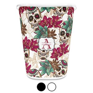 RNK Shops Sugar Skulls & Flowers Waste Basket - Single Sided (Black) (Personalized)