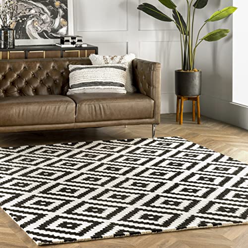 nuLOOM Kellee Hand Tufted Geometric Wool Area Rug, 5x8, Black