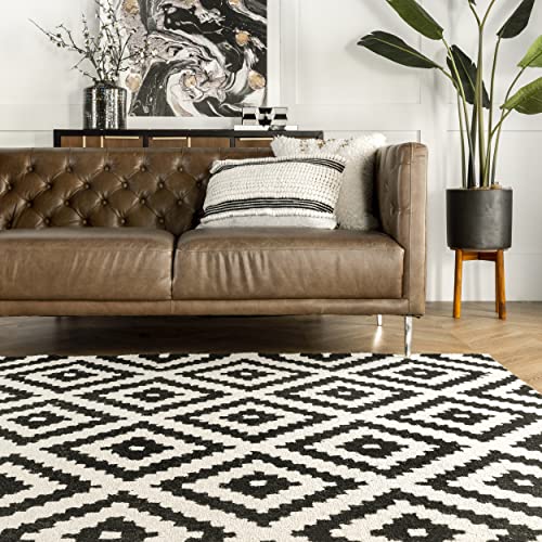 nuLOOM Kellee Hand Tufted Geometric Wool Area Rug, 5x8, Black