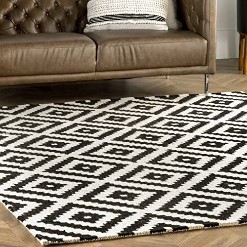 nuLOOM Kellee Hand Tufted Geometric Wool Area Rug, 5x8, Black