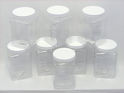 8 Pack of 64 oz PET Containers, Clear Plastic Kitchen Food Storage with Grip