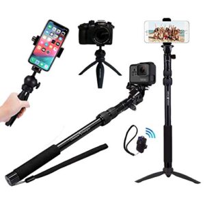 rugged 4-in-1 selfie stick tripod stand kit + bluetooth remote – universal: any iphone, android, gopro or camera – iphone 13 12 11 pro mini max xs xr x 8 7 6 plus, samsung etc.