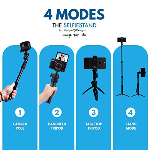 Rugged 4-in-1 Selfie Stick Tripod Stand Kit + Bluetooth Remote – Universal: Any iPhone, Android, GoPro or Camera – iPhone 13 12 11 Pro Mini Max XS XR X 8 7 6 Plus, Samsung etc.