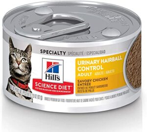 hill's science diet wet cat food, adult, urinary & hairball control, savory chicken recipe, 2.9 oz. cans, 24-pack